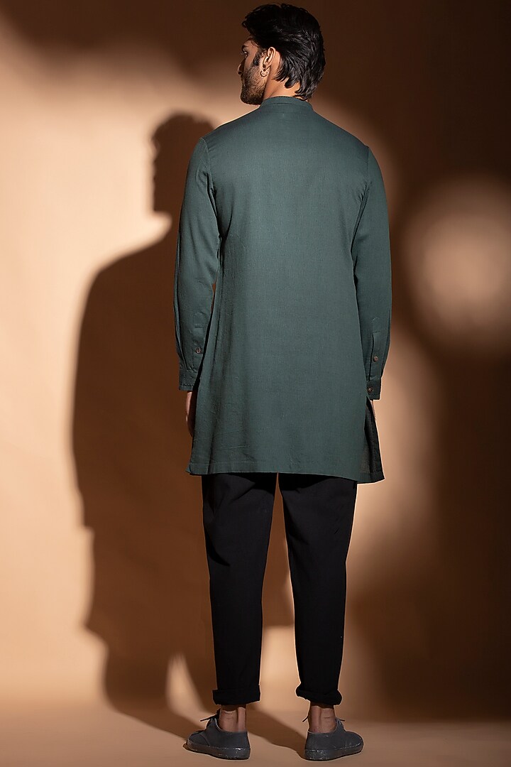 Teal Blue Band Collar Long Layered Party Wear Shirt by STUDIO ERROR MEN at Pernia's Pop Up Shop