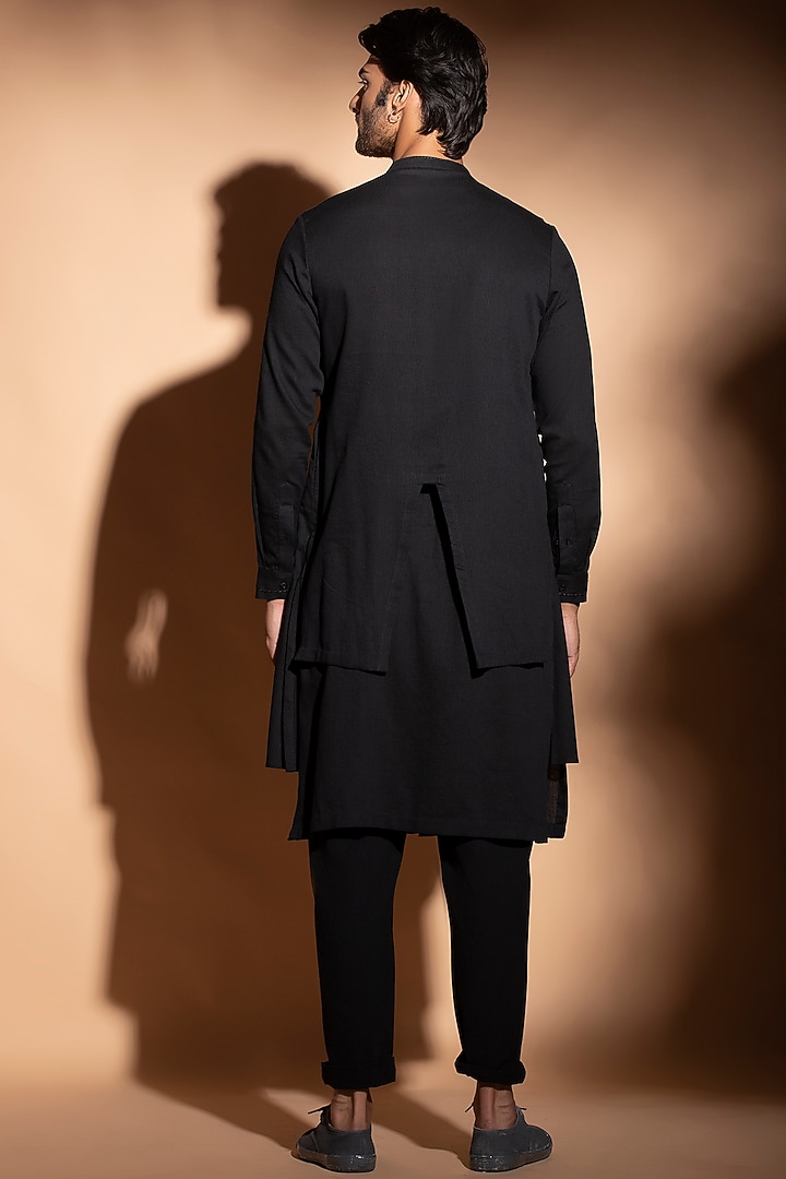 Black Long Double Layered Kurta by STUDIO ERROR MEN at Pernia's Pop Up Shop