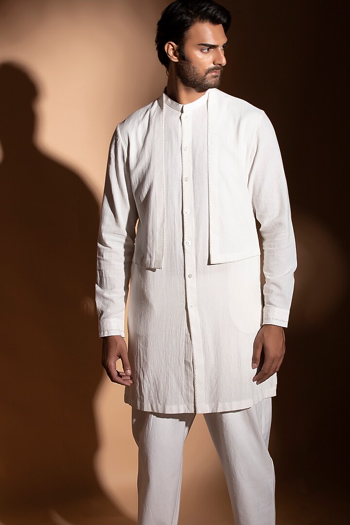Off White Double Layered Kurta by STUDIO ERROR MEN at Pernia's Pop Up Shop