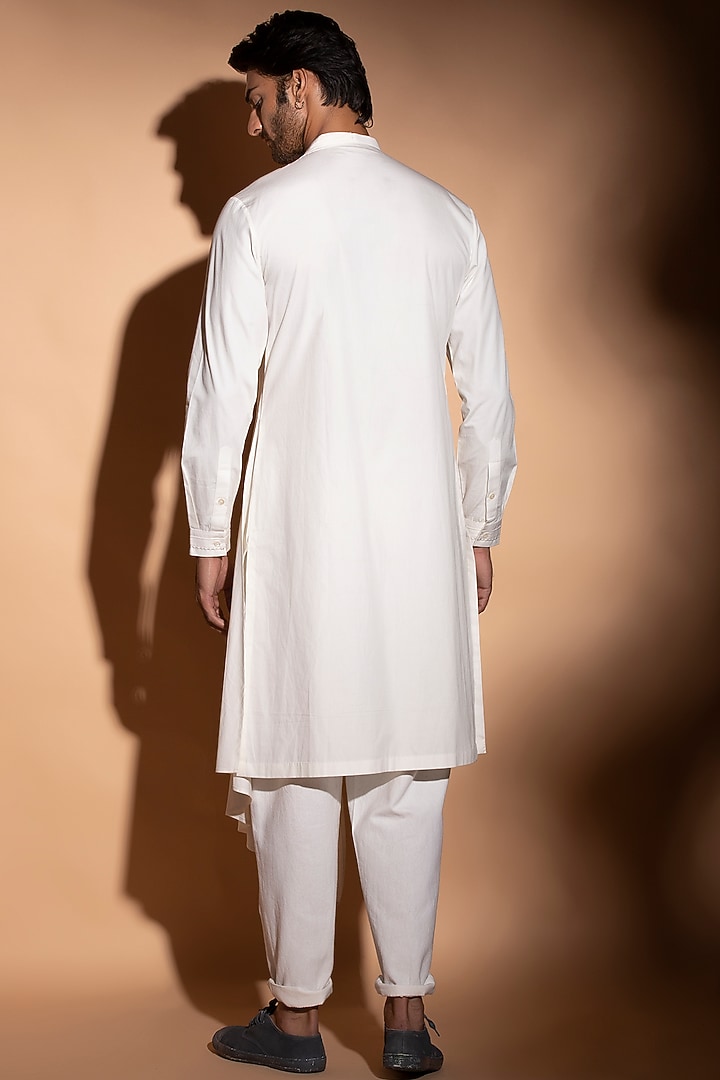 Off White Long Asymmetrical Pleated Kurta by STUDIO ERROR MEN at Pernia's Pop Up Shop