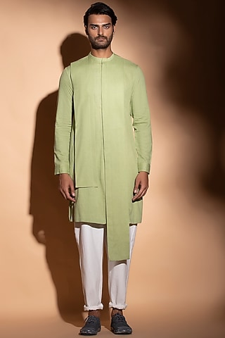 Lime Cotton Button Down Kurta by STUDIO ERROR MEN