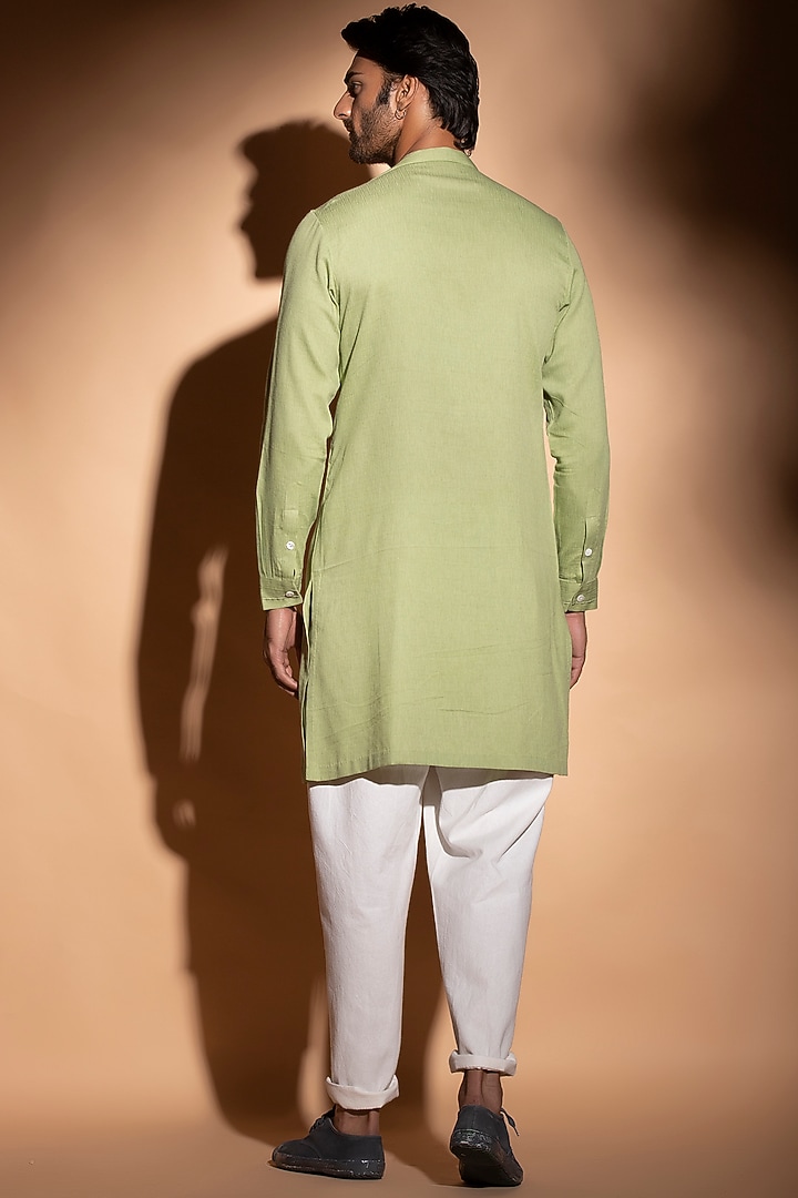 Lime Cotton Button Down Kurta by STUDIO ERROR MEN at Pernia's Pop Up Shop