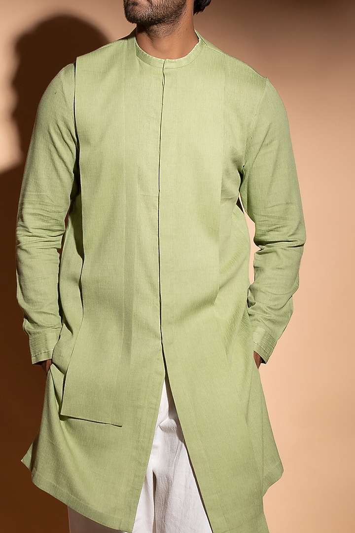 Lime Cotton Button Down Kurta by STUDIO ERROR MEN at Pernia's Pop Up Shop