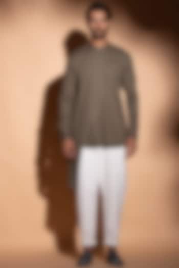 Brownish Grey Asymmetrical Shirt by STUDIO ERROR MEN