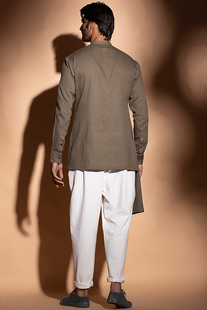 Brownish Grey Asymmetrical Party Wear Shirt by STUDIO ERROR MEN at Pernia's Pop Up Shop