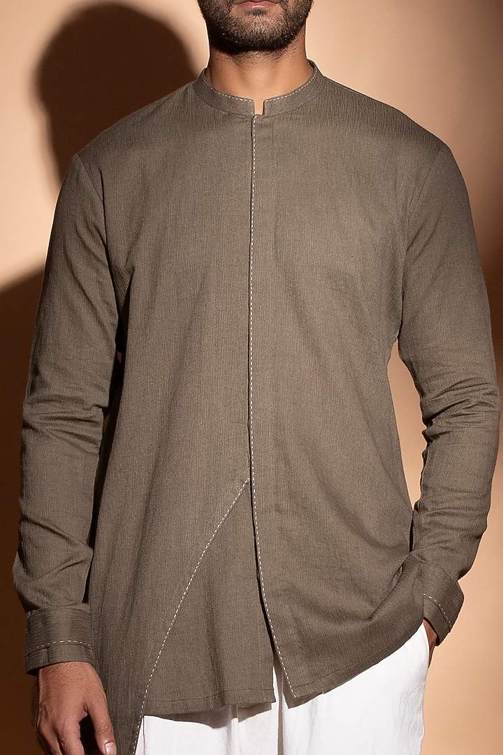 Brownish Grey Asymmetrical Party Wear Shirt by STUDIO ERROR MEN at Pernia's Pop Up Shop