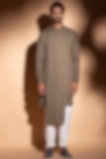 Brownish Grey Paneled Kurta by STUDIO ERROR MEN