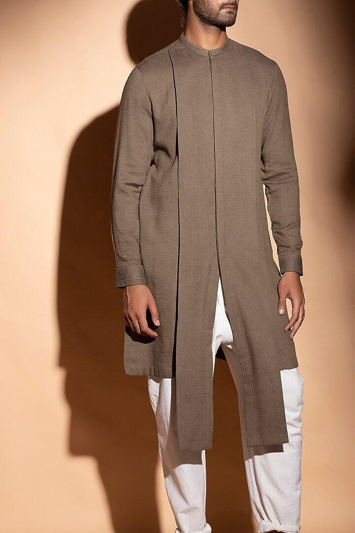 Brownish Grey Paneled Kurta by STUDIO ERROR MEN at Pernia's Pop Up Shop
