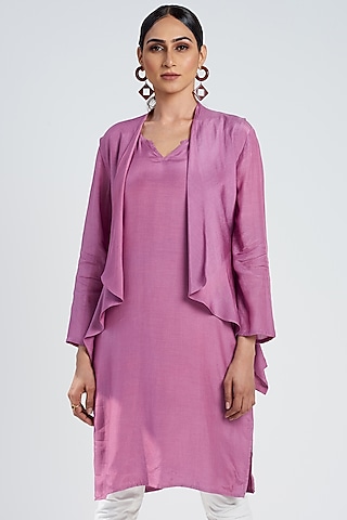 Lilac Cotton Silk Layered Tunic by SEVENDC