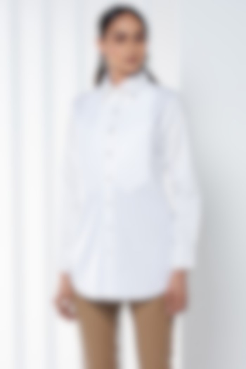 White Cotton Pleated Shirt by SEVENDC at Pernia's Pop Up Shop