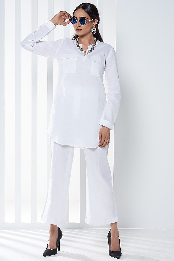 White Cotton Linen Co-Ord Set by SEVENDC