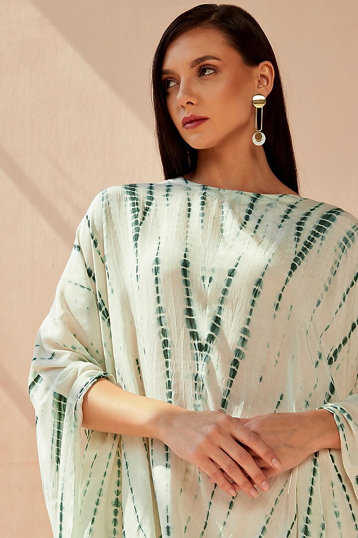 Ivory Tie-Dye Modal Satin Tunic by SEVENDC at Pernia's Pop Up Shop