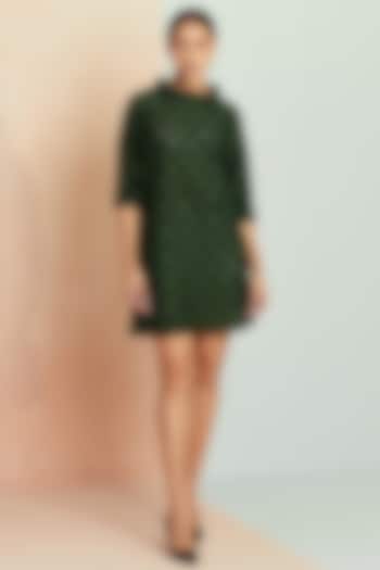 Green Jacquard Silk Summer Dress by SEVENDC at Pernia's Pop Up Shop