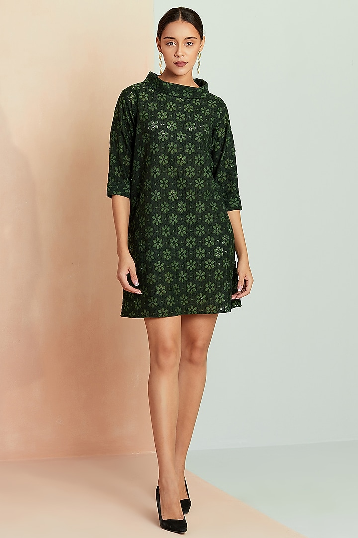 Green Jacquard Silk Summer Dress by SEVENDC at Pernia's Pop Up Shop