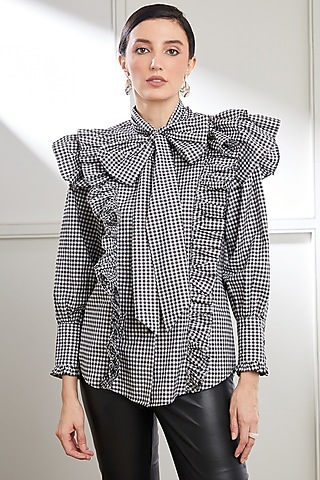 Black & White Cotton Ruffled Top by SEVENDC