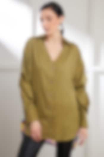 Olive Green Bemberg Satin Top by SEVENDC at Pernia's Pop Up Shop