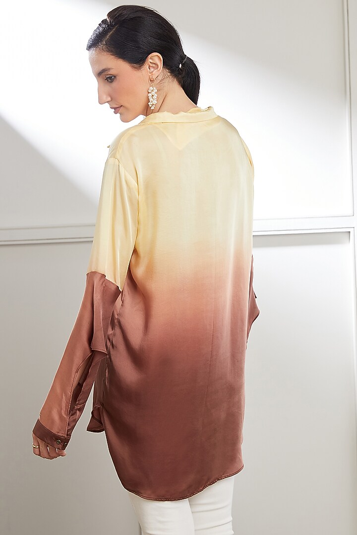 Yellow & Burgundy Bemberg Satin Embroidered Top by SEVENDC at Pernia's Pop Up Shop
