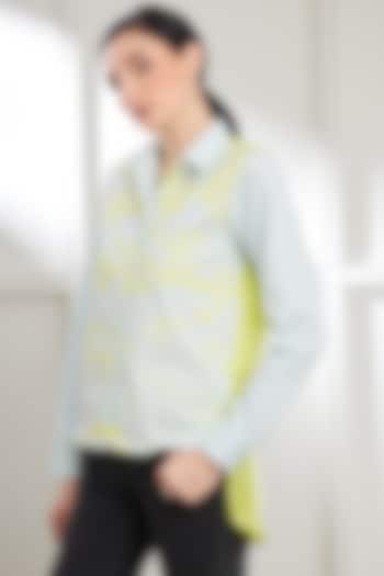 Ice Blue Cotton & Bemberg Satin Shirt by SEVENDC at Pernia's Pop Up Shop