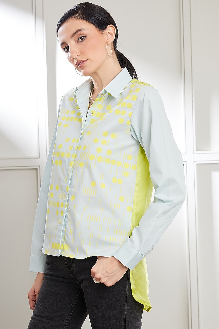 Ice Blue Cotton & Bemberg Satin Shirt by SEVENDC at Pernia's Pop Up Shop