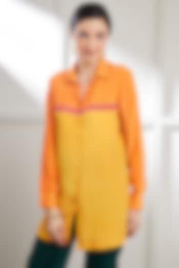 Orange Viscose Crepe Shirt by SEVENDC