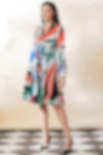 Multi-Colored Modal Satin Printed Dress by SEVENDC