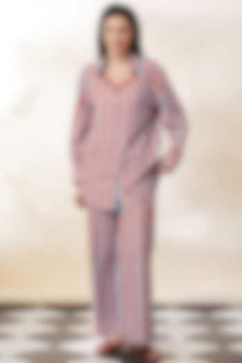 Blue & Orange Cotton Striped Co-Ord Set by SEVENDC at Pernia's Pop Up Shop