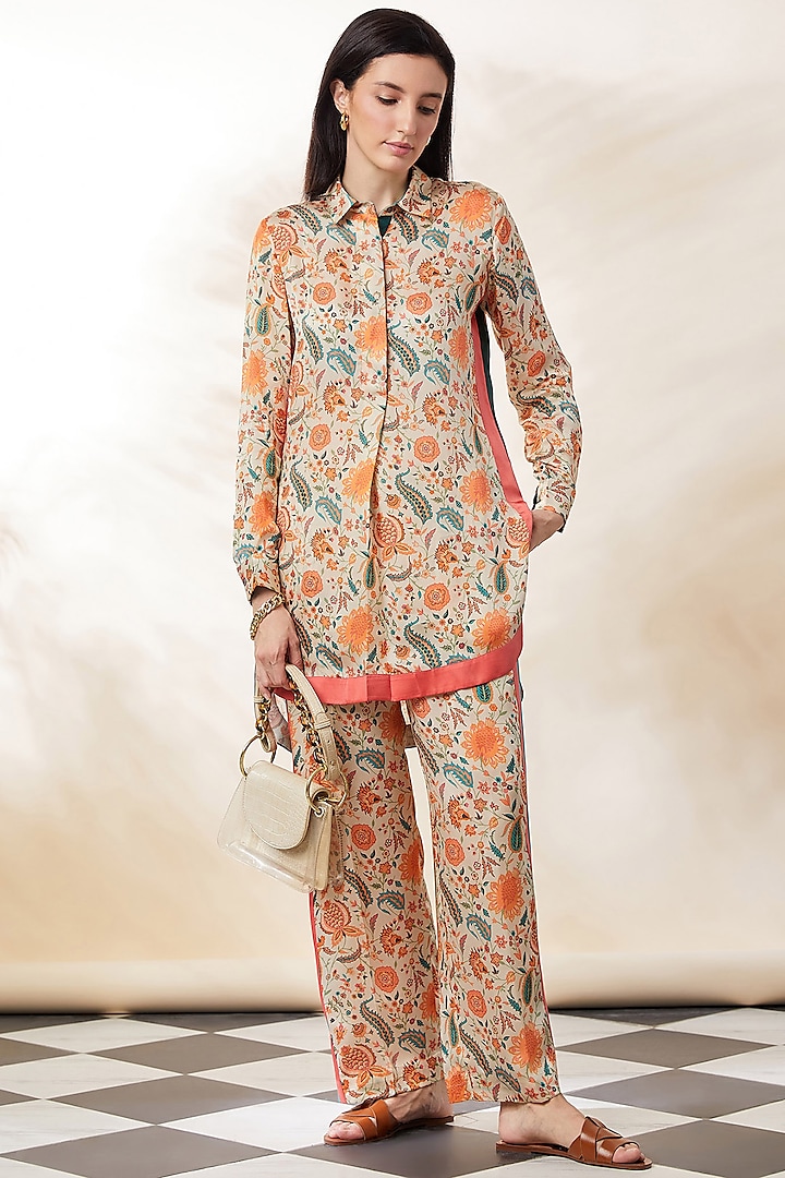 Multi-Colored Bemberg Satin Printed Co-Ord Set by SEVENDC