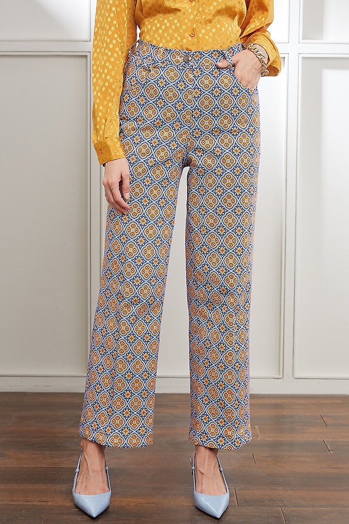 Grey Cotton Twill Printed Pants by SEVENDC
