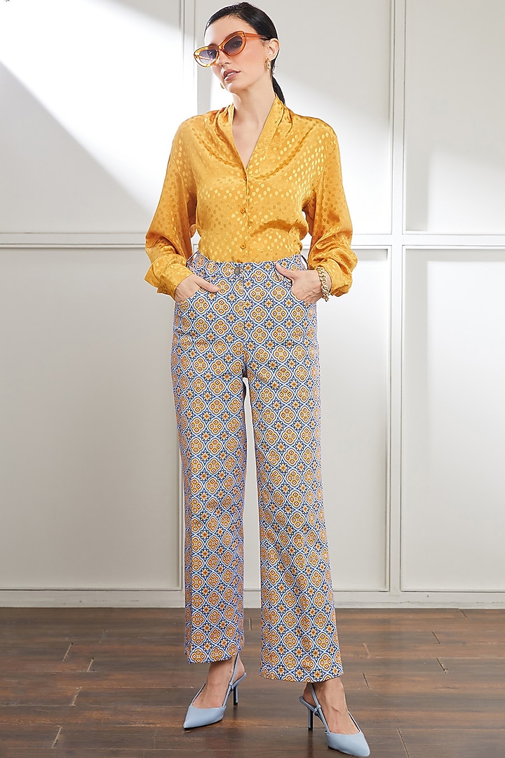 Grey Cotton Twill Printed Pants by SEVENDC at Pernia's Pop Up Shop