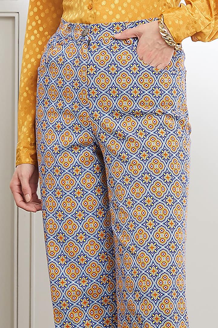 Grey Cotton Twill Printed Pants by SEVENDC at Pernia's Pop Up Shop