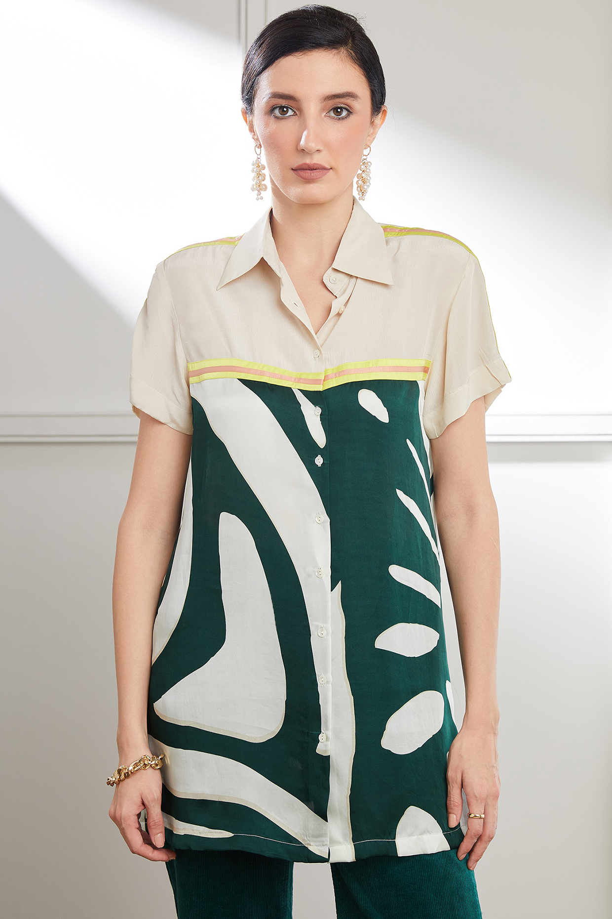 White & Green Viscose Digital Printed Top by SEVENDC at Pernia's Pop Up Shop