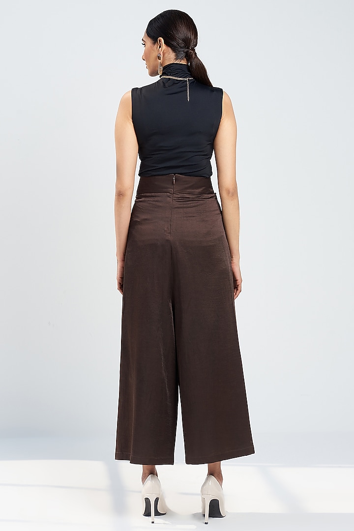 Brown Viscose Satin Palazzo Pants by SEVENDC at Pernia's Pop Up Shop
