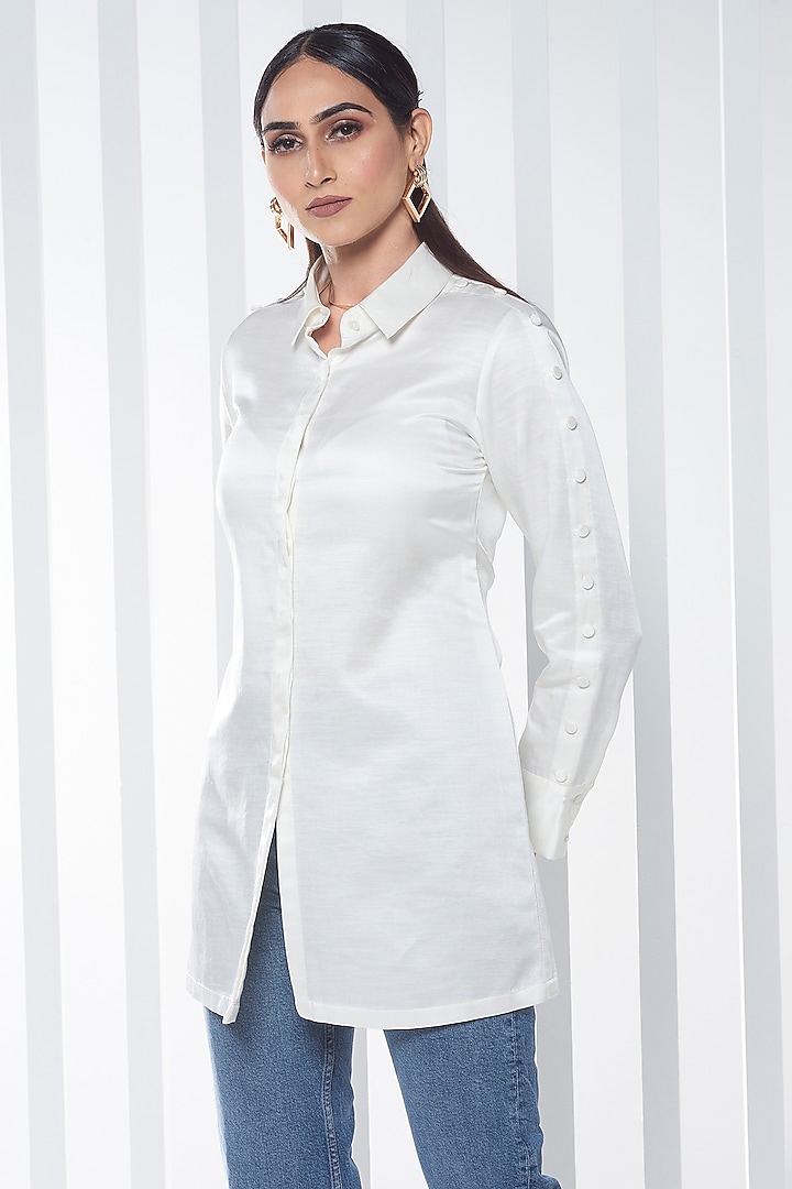 White Viscose Shirt by SEVENDC