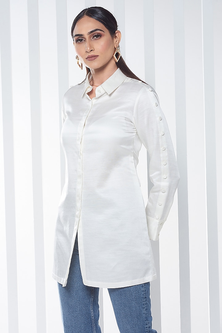 White Viscose Shirt by SEVENDC at Pernia's Pop Up Shop