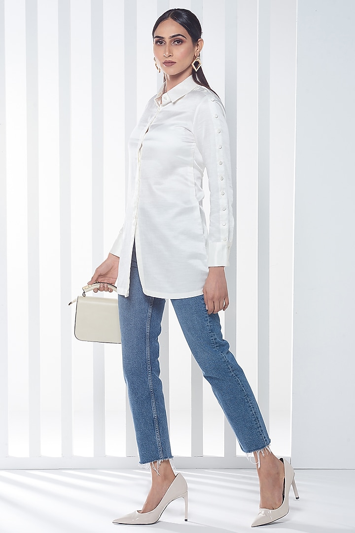 White Viscose Shirt by SEVENDC at Pernia's Pop Up Shop