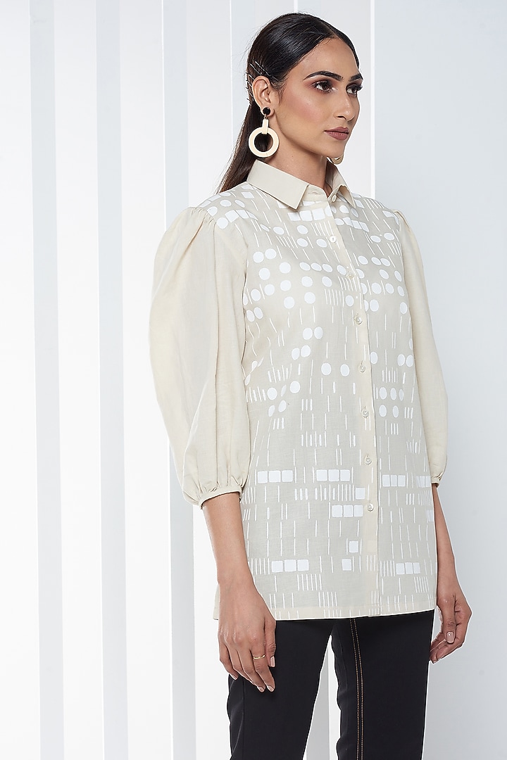 White Cotton Linen Printed Shirt by SEVENDC at Pernia's Pop Up Shop