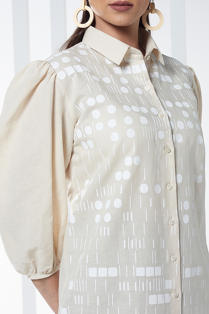 White Cotton Linen Printed Shirt by SEVENDC at Pernia's Pop Up Shop