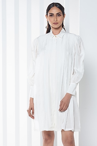 White Cotton Viscose Shirt Dress by SEVENDC