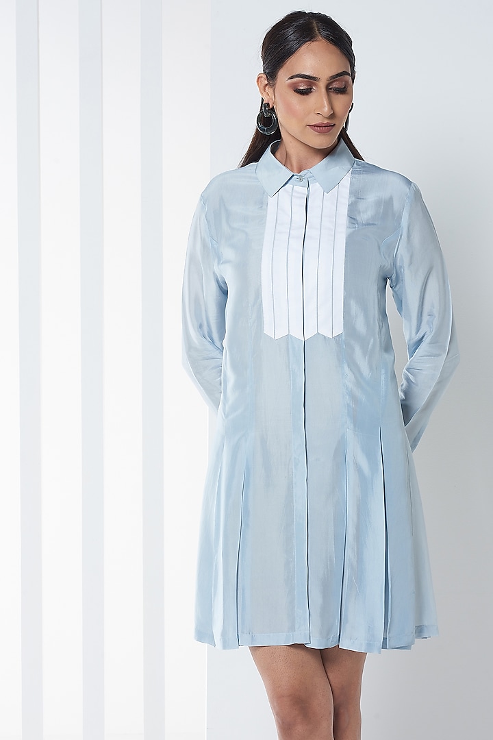 Sky Blue Viscose Shirt Dress by SEVENDC at Pernia's Pop Up Shop