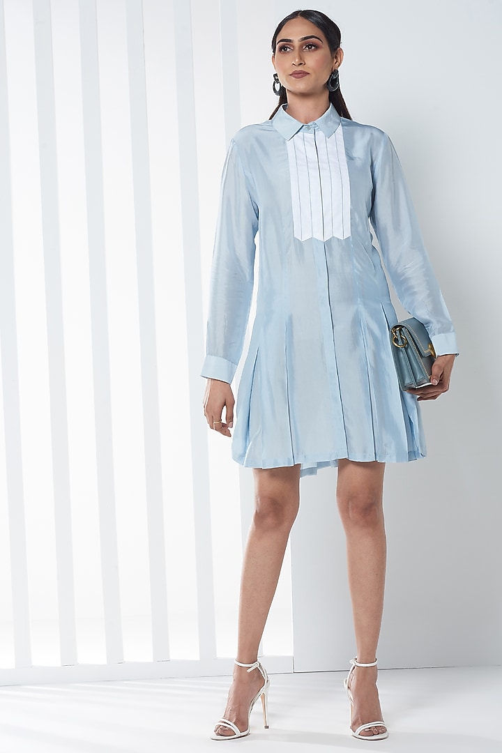 Sky Blue Viscose Summer Shirt Dress by SEVENDC at Pernia's Pop Up Shop