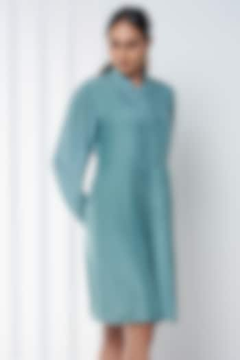 Teal Cotton Silk Shirt Dress by SEVENDC