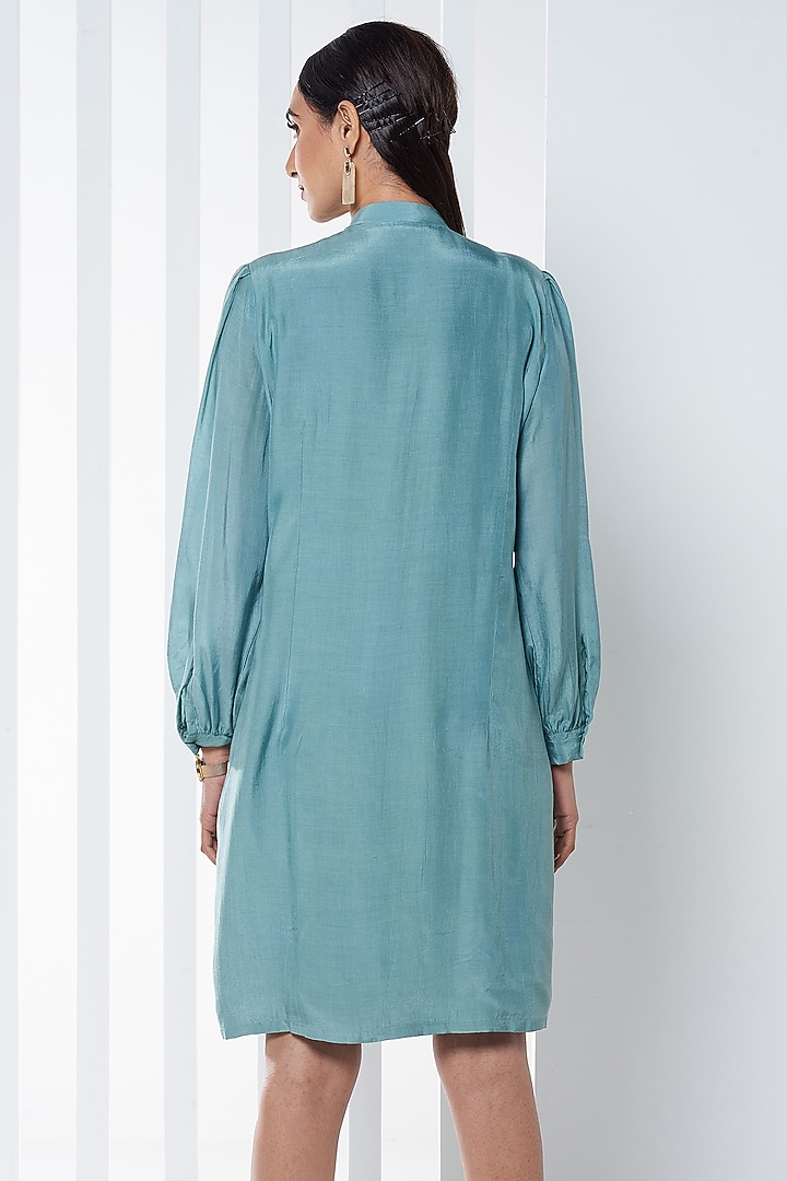 Teal Cotton Silk Summer Shirt Dress by SEVENDC at Pernia's Pop Up Shop