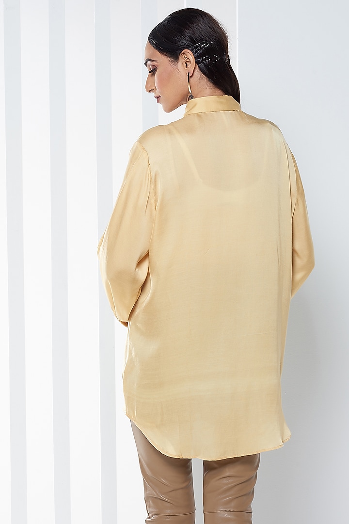 Beige Cotton Satin Shirt by SEVENDC at Pernia's Pop Up Shop