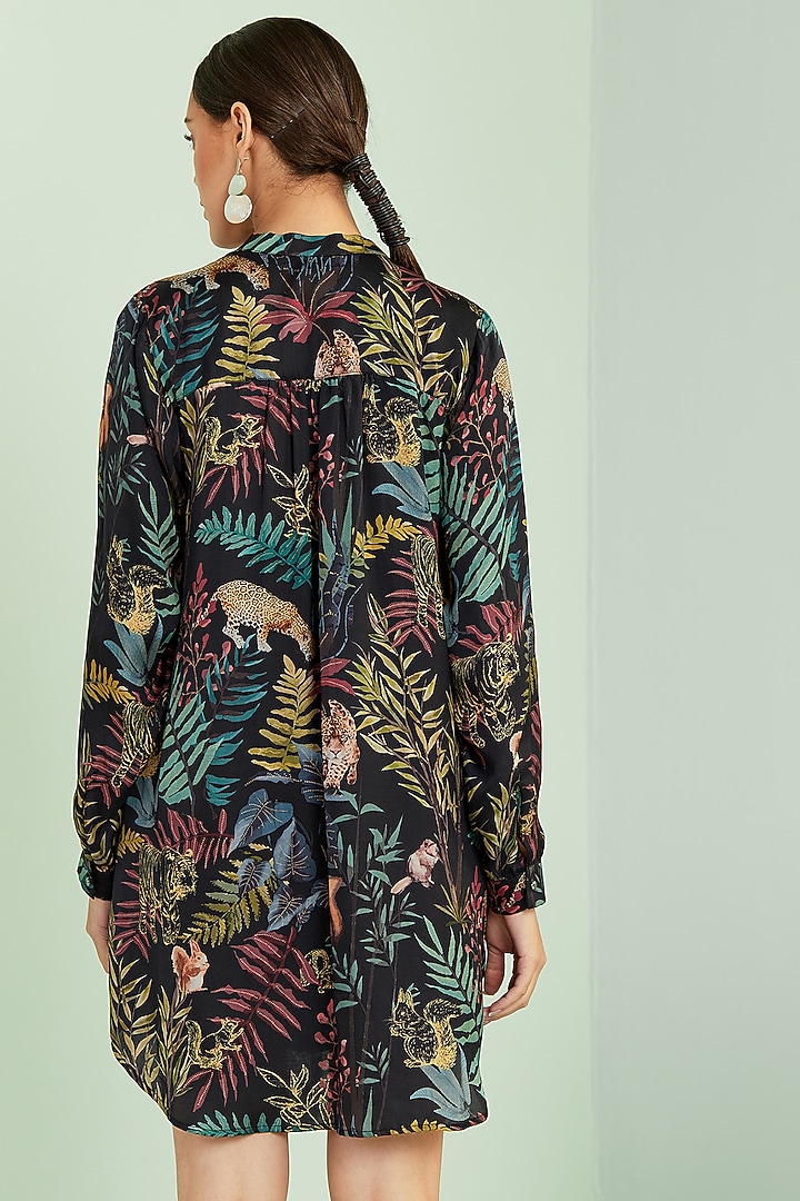 Black Bemberg Satin Digital Printed Top by SEVENDC at Pernia's Pop Up Shop