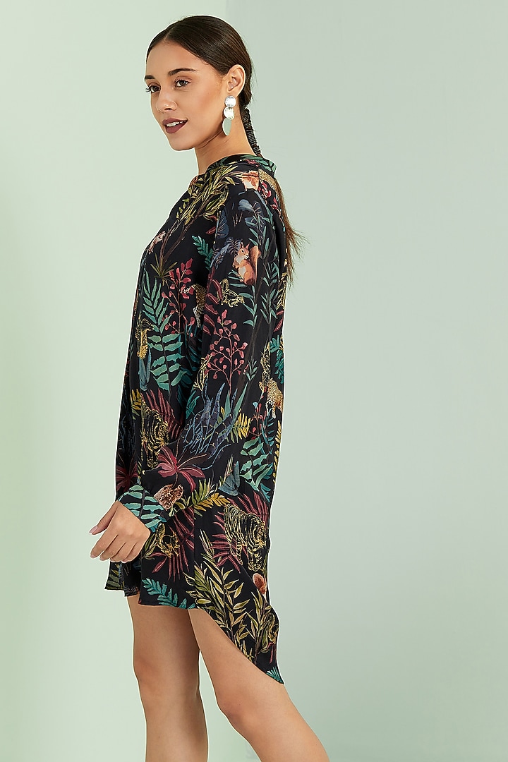 Black Bemberg Satin Digital Printed Top by SEVENDC at Pernia's Pop Up Shop
