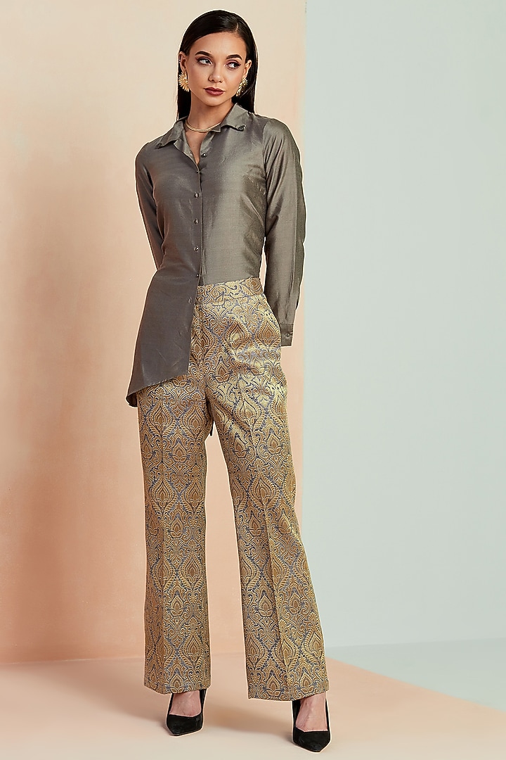 Gold Silk Pants by SEVENDC at Pernia's Pop Up Shop