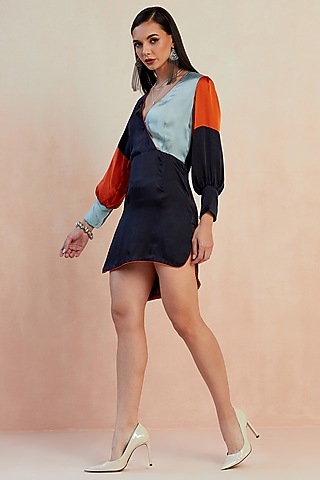 Multi-Colored Bemberg Satin Dress by SEVENDC