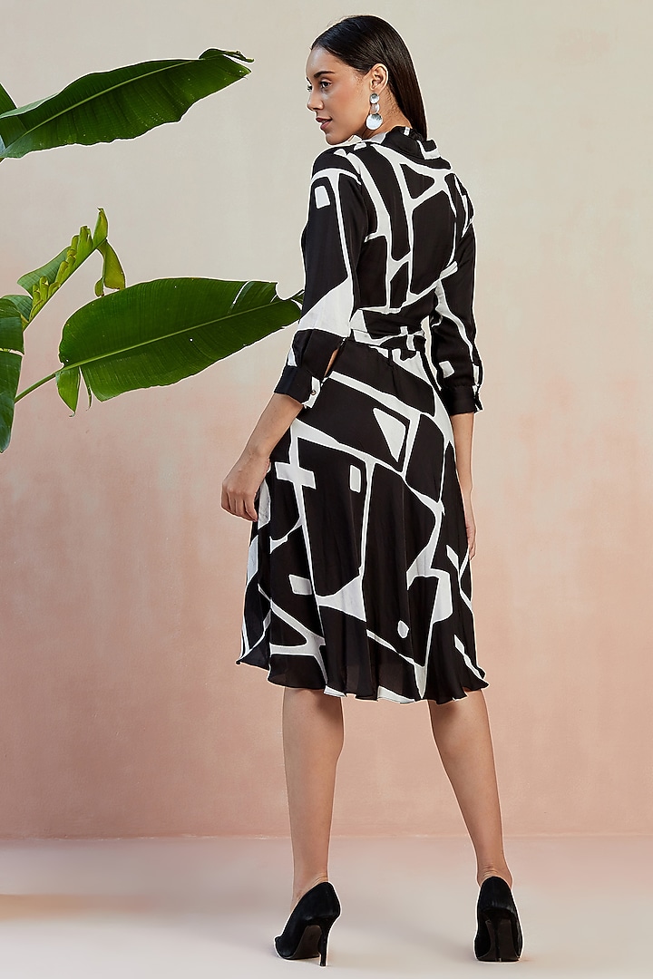Black & White Modal Satin Digital Printed Summer Dress by SEVENDC at Pernia's Pop Up Shop