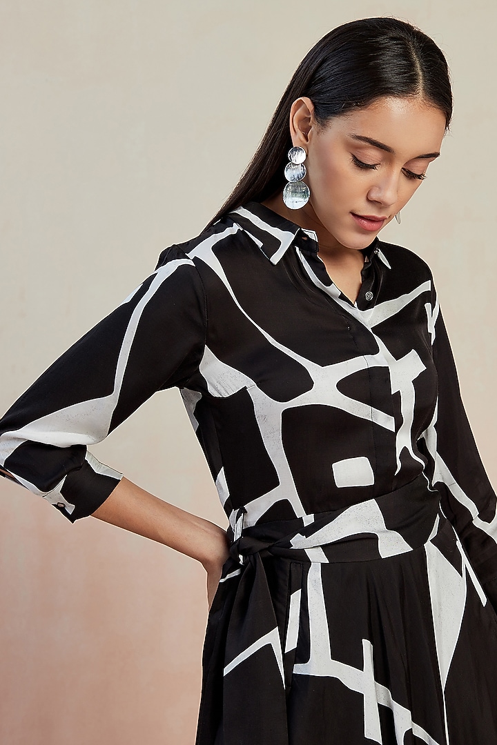 Black & White Modal Satin Digital Printed Summer Dress by SEVENDC at Pernia's Pop Up Shop
