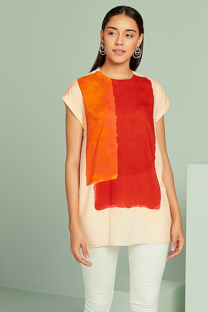 Orange & Peach Cotton Viscose Top by SEVENDC